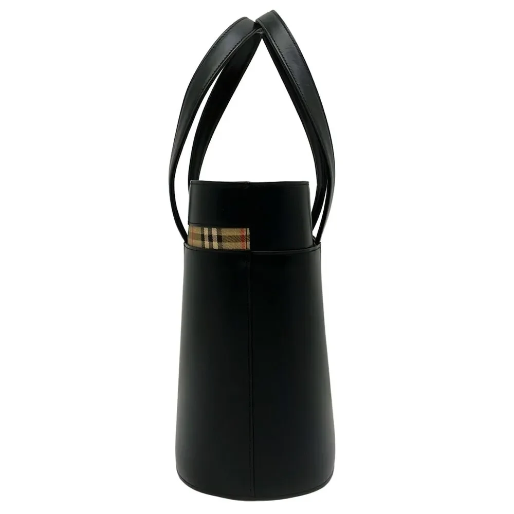 Burberry Handbag Black Beige Multi Leather Cotton